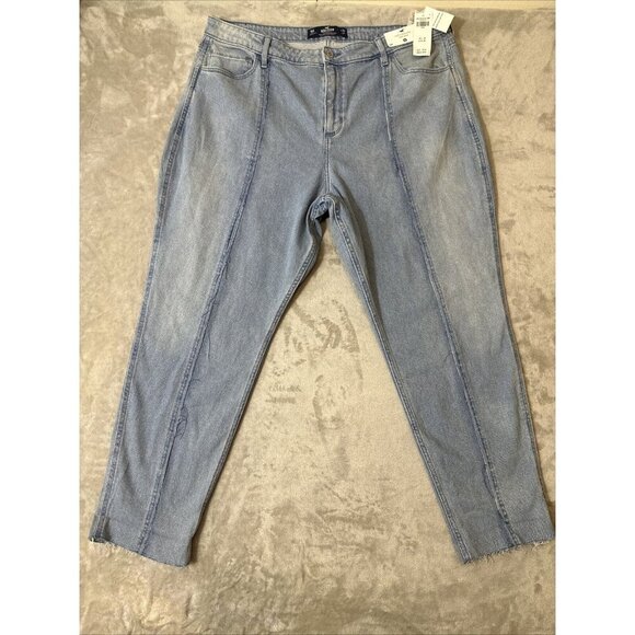 Women’ Hollister Curvy High Rise Mom Jeans Light Was Raw Hem Size 19R 34x27 NWT - Picture 2 of 16